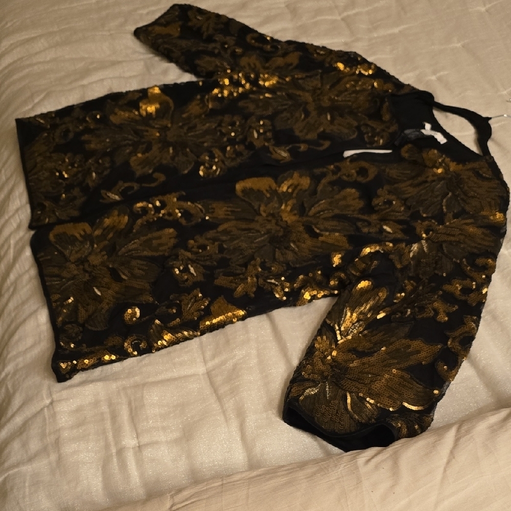 Chico's Black and Gold Embroidered Sequin Jacket Size 4 - Picture 12 of 16